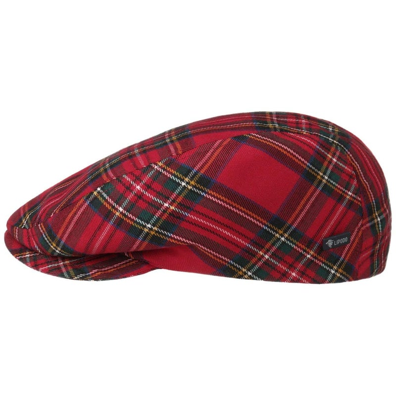 Lipodo Scottish Tartan Flat Cap Made in Italy Men Women Autumn Winter Quilted Lining Checked Pattern Red - Image 1